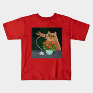 Orange Cat and Dragonfly Kids T-Shirt